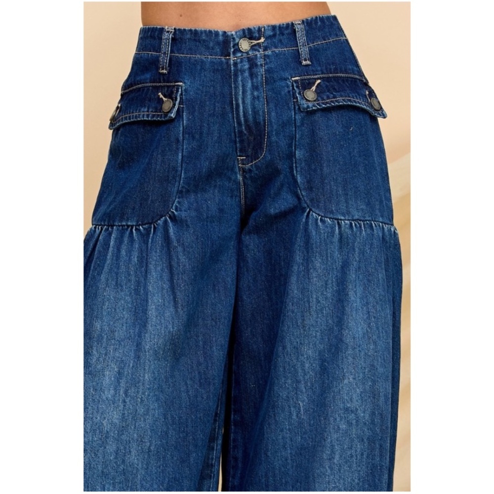 Veveret Wide Leg Denim Pants Lg Dark Wash - Picture 3 of 8